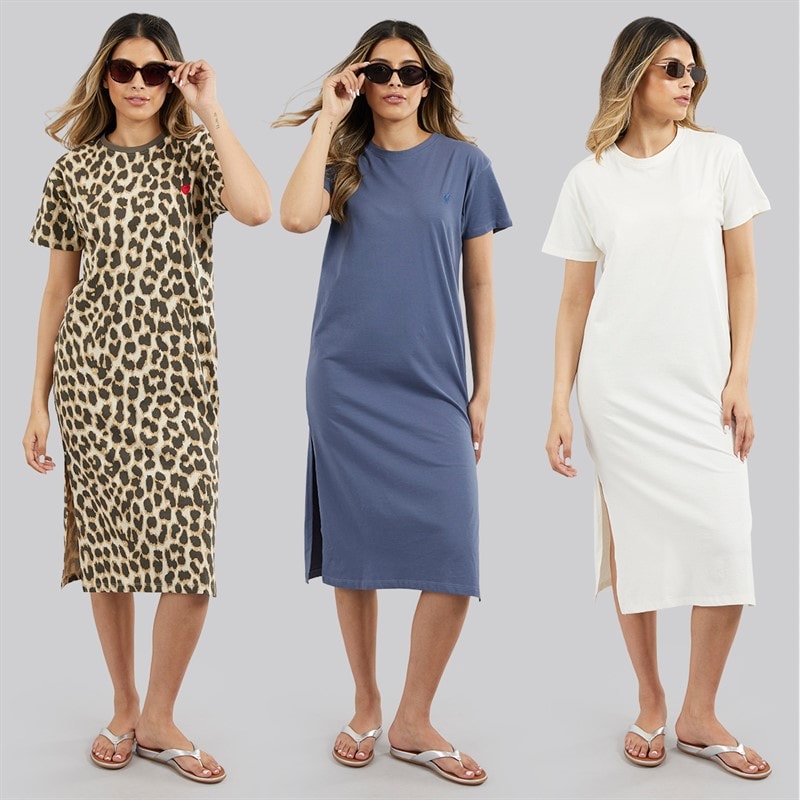 L'amore Couture Womens Liv Three Pack T-Shirts Dresses Petrol/Leopard/Cream - Image 4