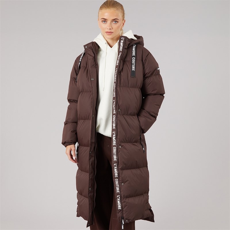 L'amore Couture Womens Bloomingdale Waterproof Long Jacket Chocolate - Image 1