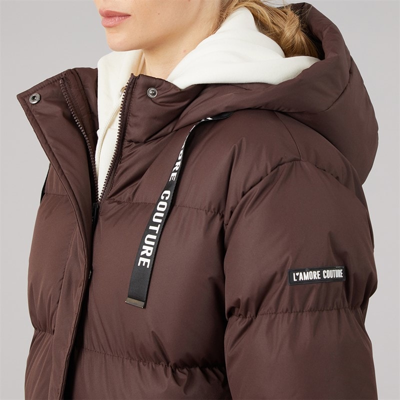 L'amore Couture Womens Bloomingdale Waterproof Long Jacket Chocolate - Image 5
