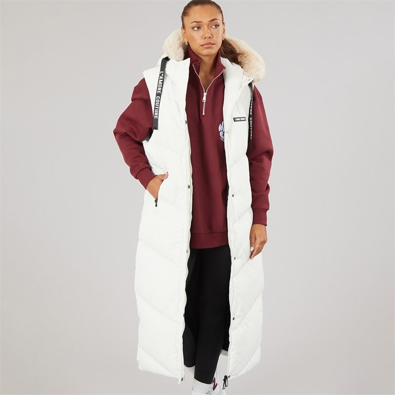L'amore Couture Womens Maddy Long Gilet Cream