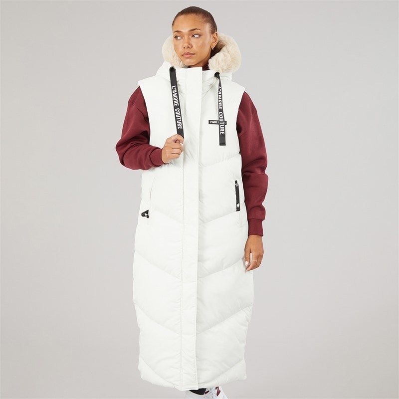 L'amore Couture Womens Maddy Long Gilet Cream - Image 3