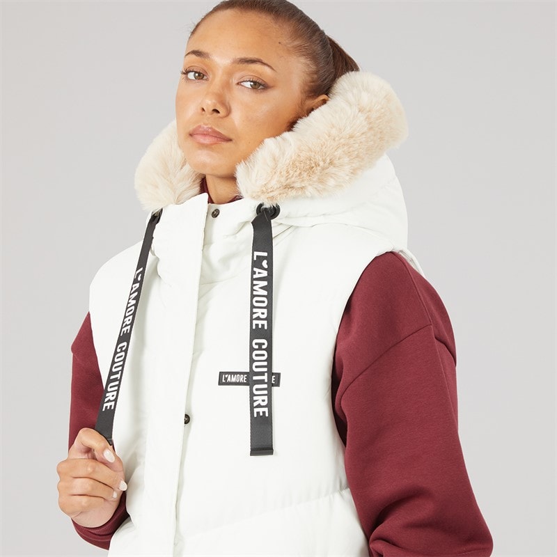 L'amore Couture Womens Maddy Long Gilet Cream - Image 5