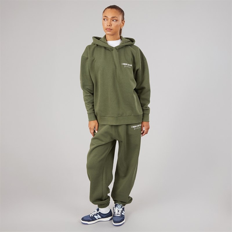 L'amore Couture Womens Good Vibes Only Hoodie And Joggers Tracksuit Khaki - Image 4