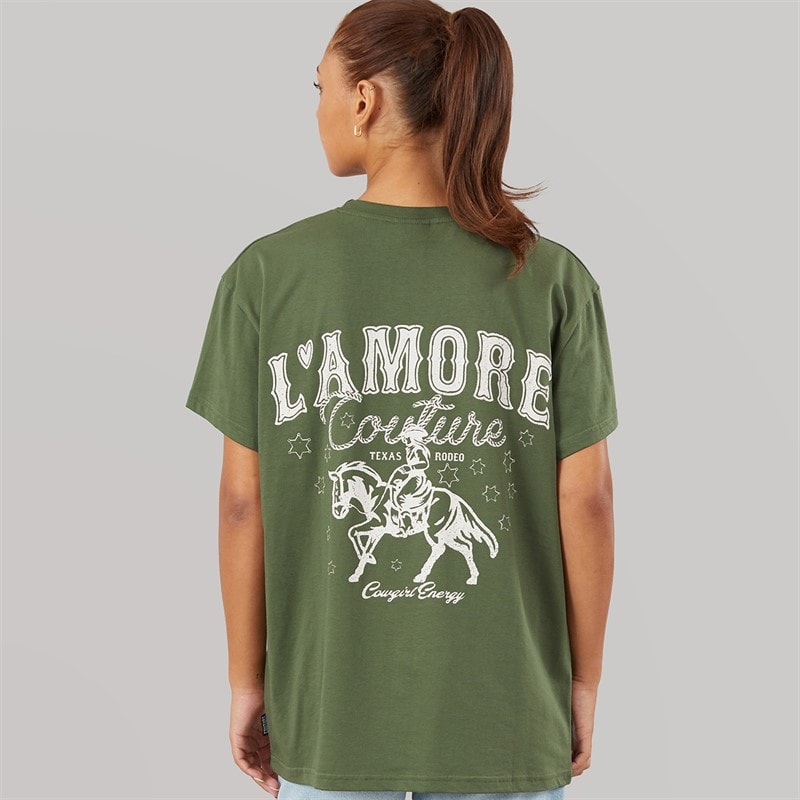L'amore Couture Womens Meliora Oversized T-Shirt Khaki - Image 3