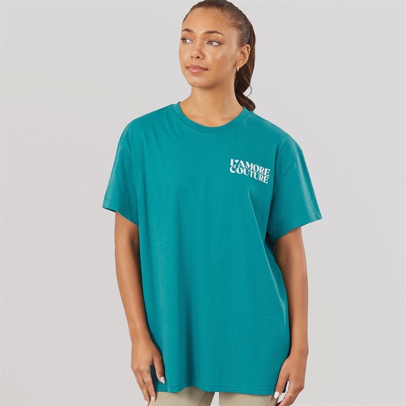 L'amore Couture Womens Yara Oversized T-Shirt Teal - Image 2