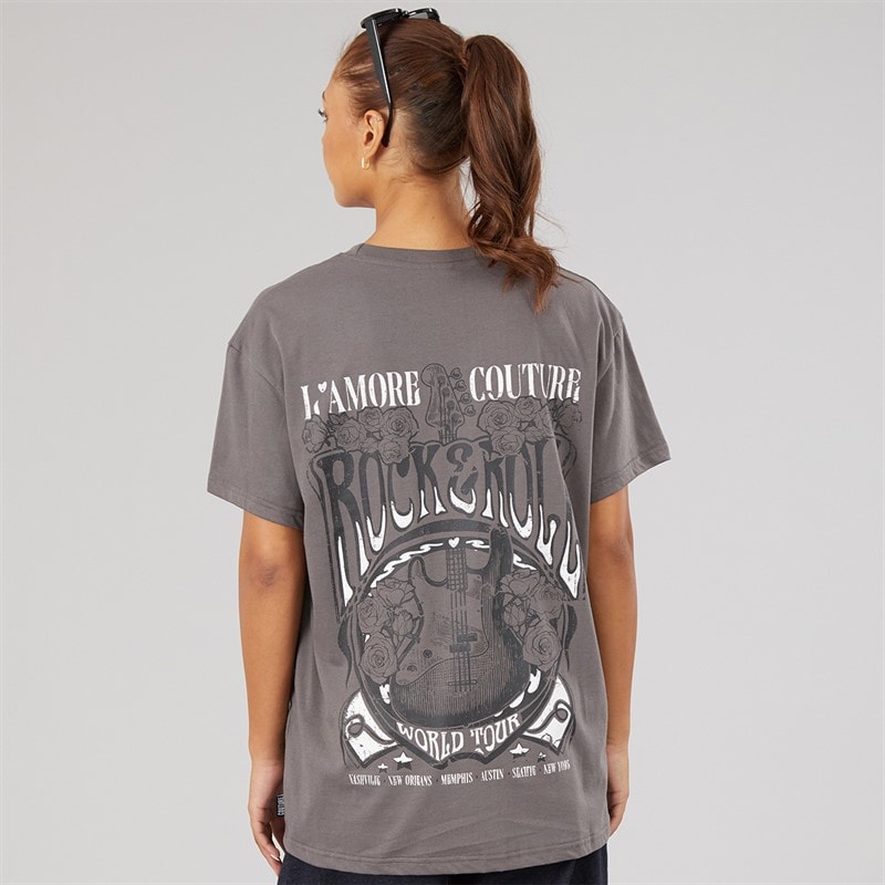 L'amore Couture Womens Sorrell Oversized T-Shirt Charcoal