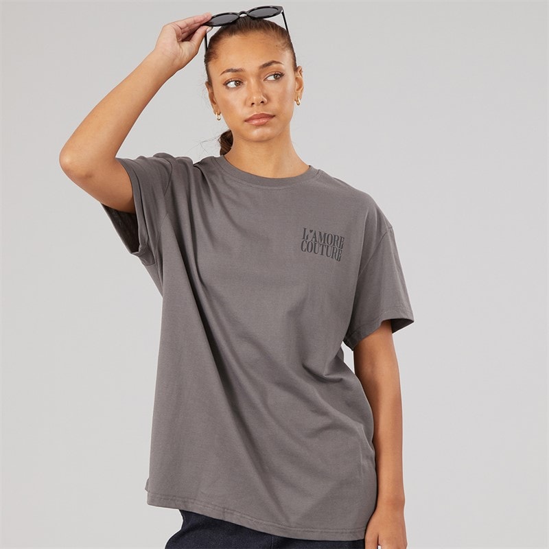 L'amore Couture Womens Sorrell Oversized T-Shirt Charcoal - Image 2