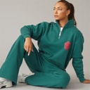 L'amore Couture Womens Lumi Quarter Zip Sweatshirt And Wide Leg Joggers Tracksuit Dark Green