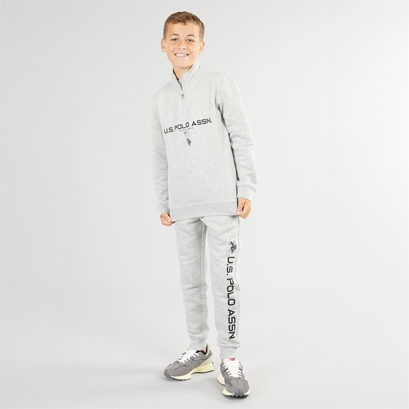 U.S. POLO ASSN. Boys Sport Logo BB 1/4 Zip And Joggers Tracksuit Set Mid Grey Marl - Image 3