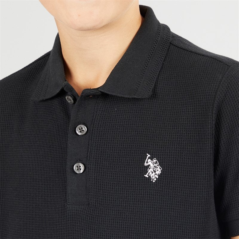 U.S. POLO ASSN. U.S. Polo Shirt ASSN. Boys Waffle Texture Polo Shirt Black - Image 3