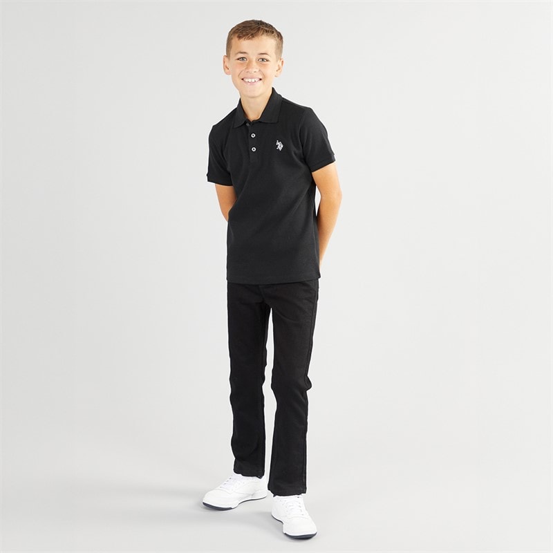 U.S. POLO ASSN. U.S. Polo Shirt ASSN. Boys Waffle Texture Polo Shirt Black - Image 4