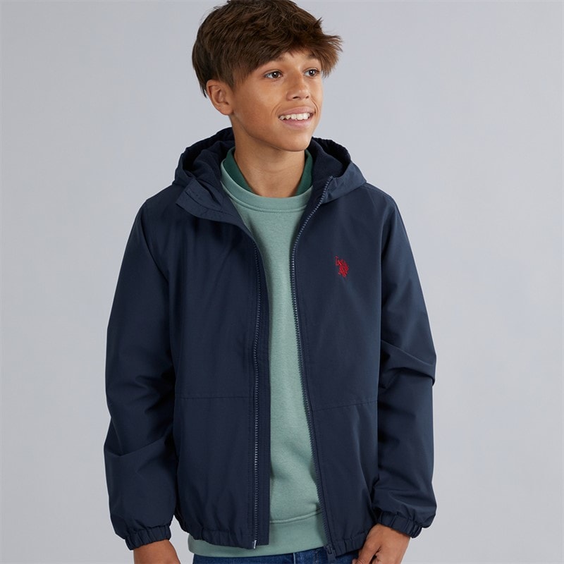 U.S. POLO ASSN. Boys Micro Fleece Lined Windbreaker Jacket Dark Sapphire Navy/Haute Red Dhm