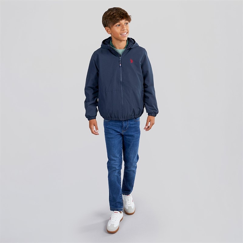 U.S. POLO ASSN. Boys Micro Fleece Lined Windbreaker Jacket Dark Sapphire Navy/Haute Red Dhm - Image 4