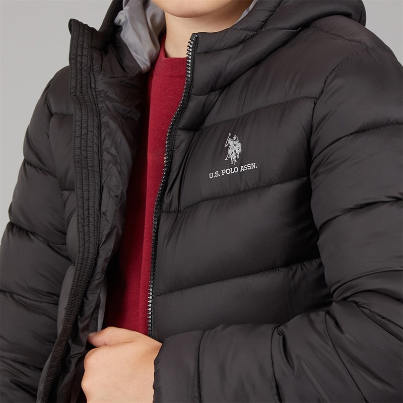 U.S. POLO ASSN. Boys Hooded Quilted Jacket Black - Image 3