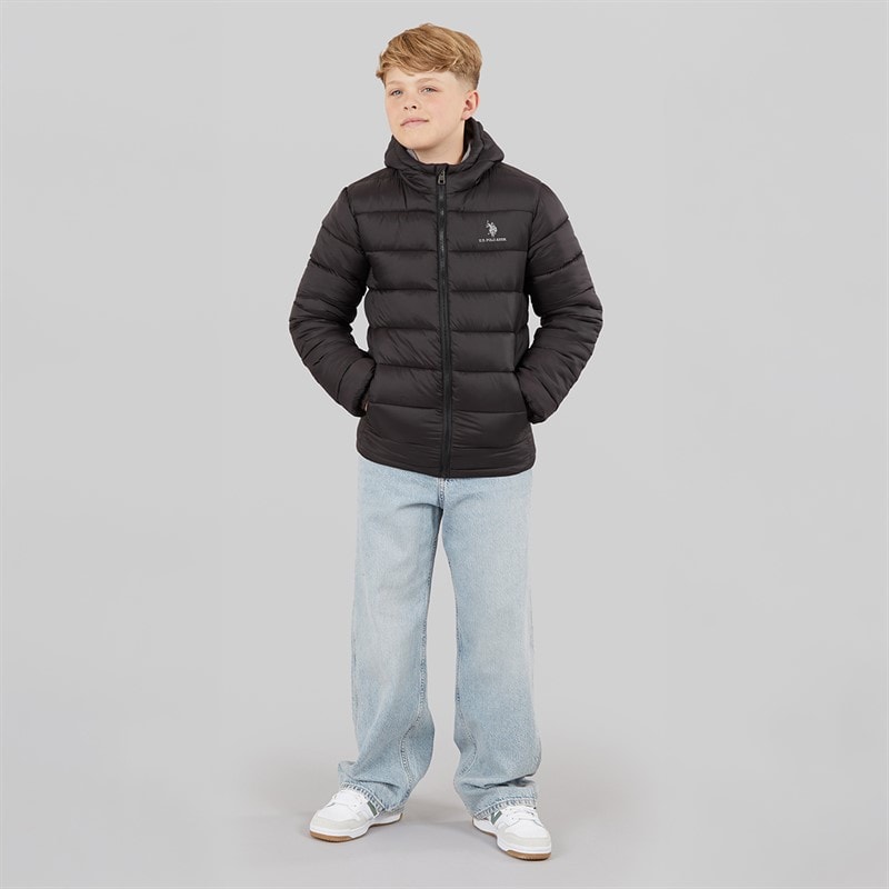 U.S. POLO ASSN. Boys Hooded Quilted Jacket Black - Image 4