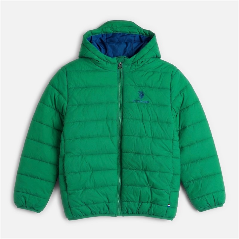 U.S. POLO ASSN. Boys Hooded Quilted Jacket Golf Green