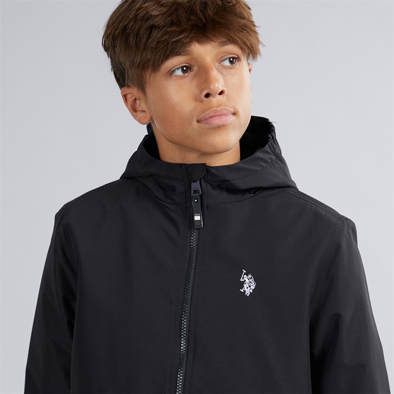 U.S. POLO ASSN. Boys Micro Fleece Lined Windbreaker Jacket Black/Bright White DHM Black Bright White Dhm - Image 3