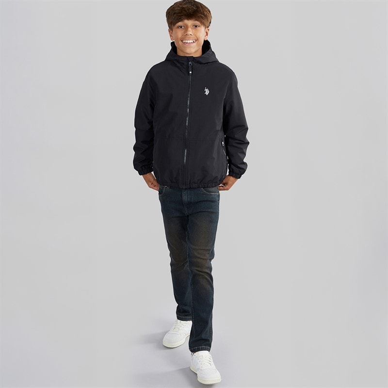 U.S. POLO ASSN. Boys Micro Fleece Lined Windbreaker Jacket Black/Bright White DHM Black Bright White Dhm - Image 4