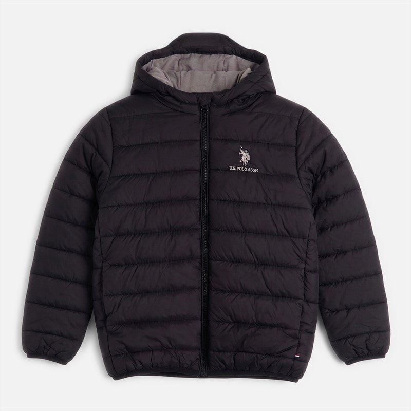 U.S. POLO ASSN. Boys Hooded Quilted Jacket Black