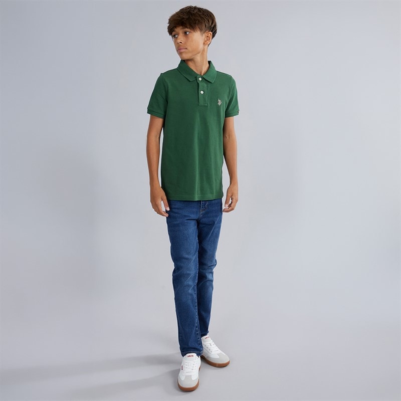 U.S. POLO ASSN. Boys DHM Pique Polo Shirt Pine Needle Pineneedle - Image 3