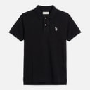 U.S. POLO ASSN. Boys DHM Pique Polo Shirt Black/Bright White DHM Black Bright White Dhm