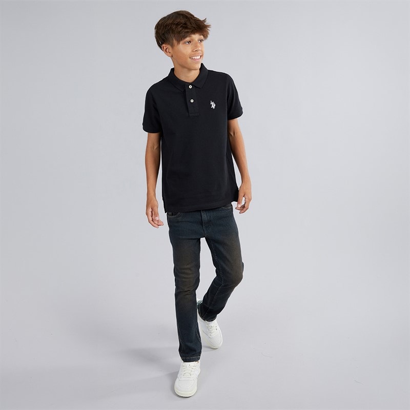 U.S. POLO ASSN. Boys DHM Pique Polo Shirt Black/Bright White DHM Black Bright White Dhm - Image 3