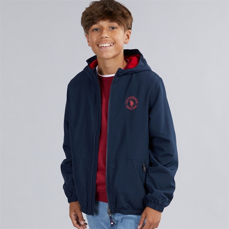 U.S. POLO ASSN. Boys Fleece Lined Windcheater Jacket Dark Sapphire Navy/Haute Red Dhm