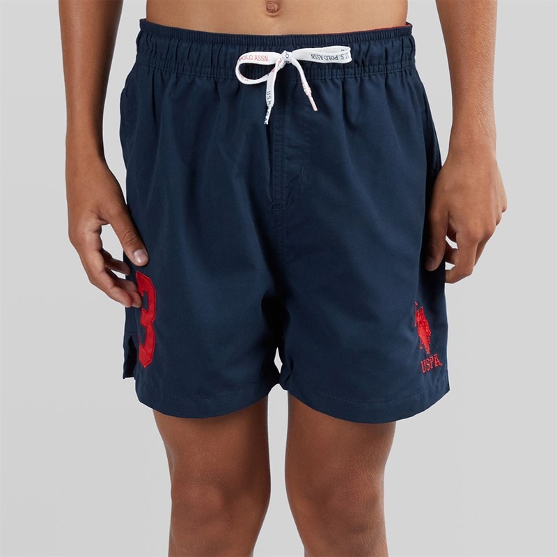 U.S. POLO ASSN. Boys Player 3 Swim Shorts Dark Sapphire Navy/Haute Red Dhm - Image 1
