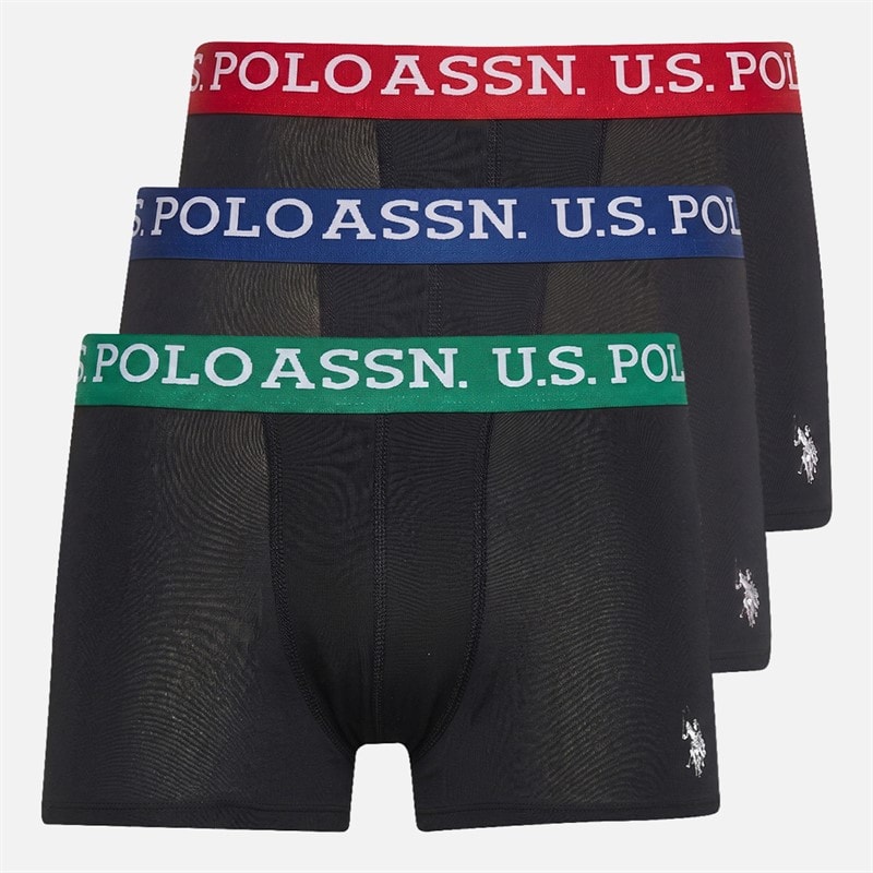 U.S. POLO ASSN. Boys Contrast Waistband Three Pack Trunks Black