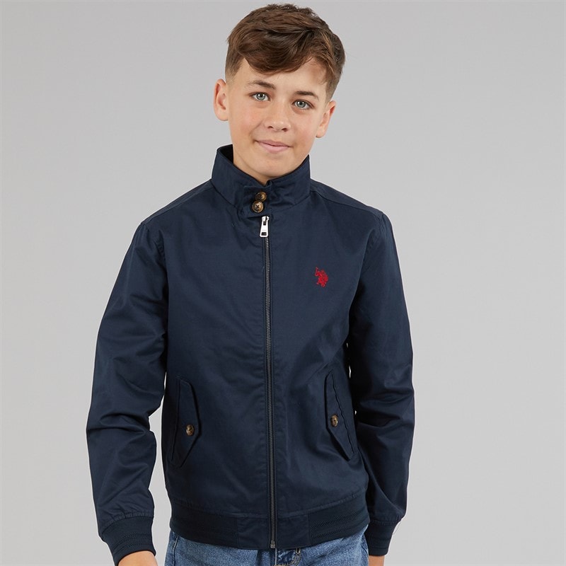 U.S. POLO ASSN. Boys Twill Harrington Jacket Dark Sapphire Navy/Haute Red Dhm
