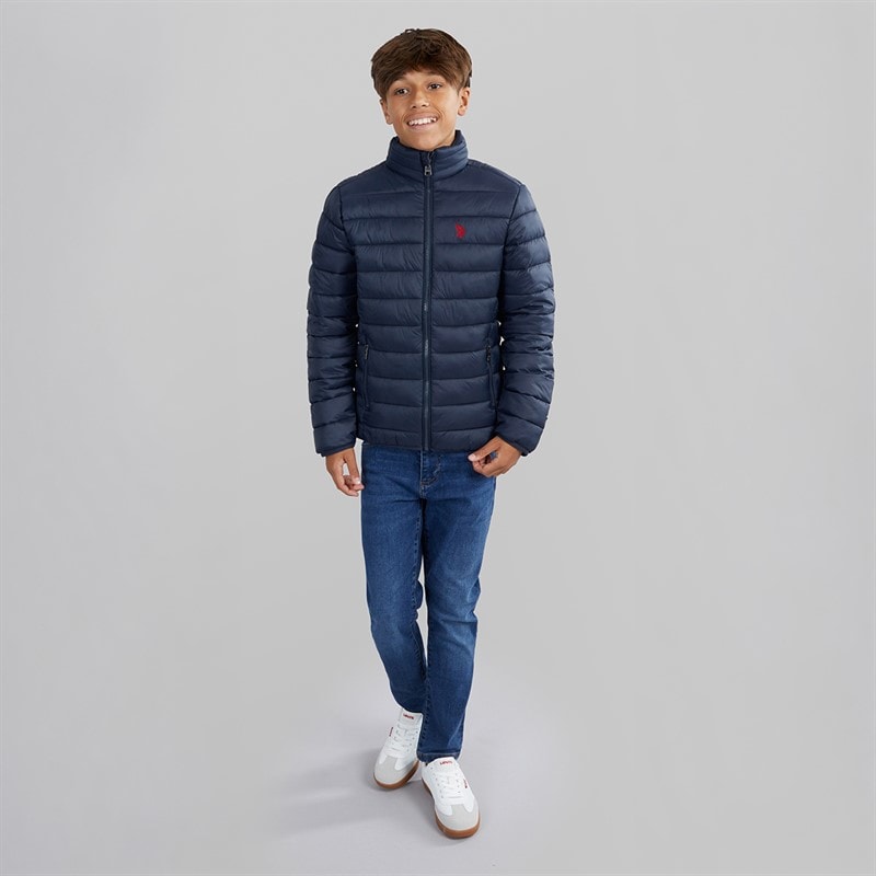 U.S. POLO ASSN. Boys Lightweaight Quilted Jacket Dark Sapphire Navy/Haute Red Dhm - Image 4