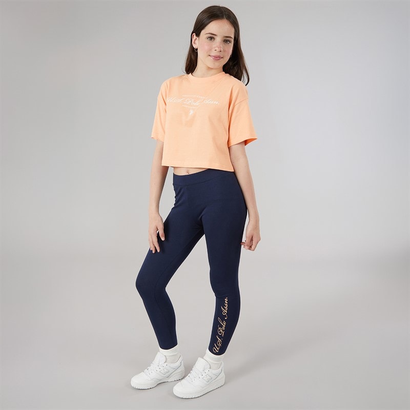 U.S. POLO ASSN. Girls Script Boxy Fit T-Shirt And Leggings Set Peach Nectar - Image 4