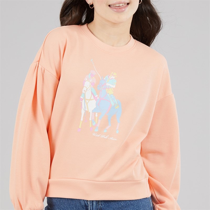 U.S. POLO ASSN. Girls Puff Sleeve DHM Graphic Sweatshirt Peach Nectar - Image 3
