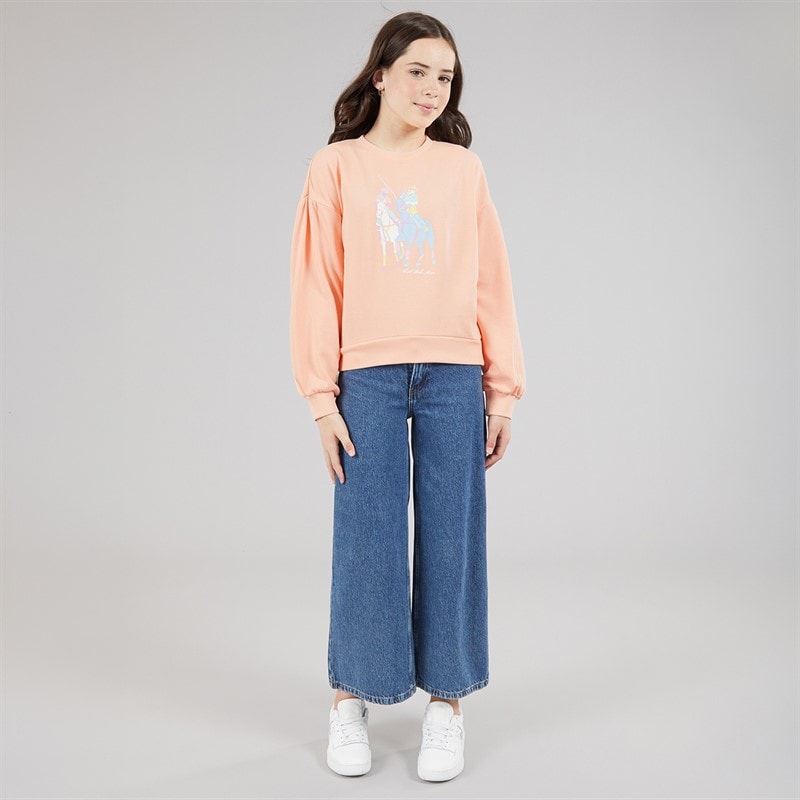 U.S. POLO ASSN. Girls Puff Sleeve DHM Graphic Sweatshirt Peach Nectar - Image 4