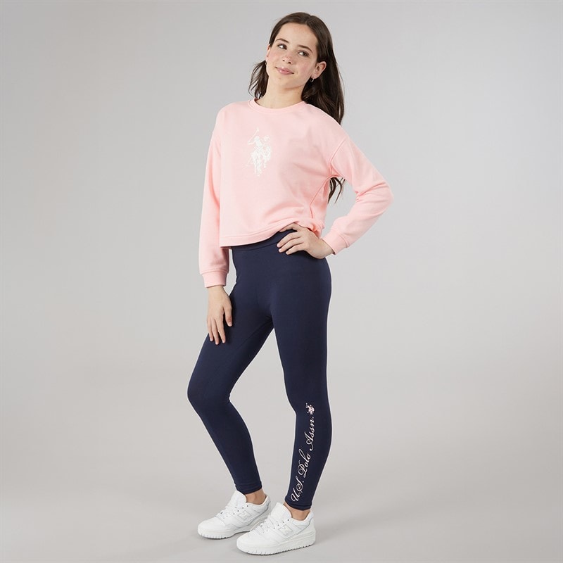 U.S. POLO ASSN. Girls Boxy Sweatshirt And Leggings Set Crystal Rose - Image 4