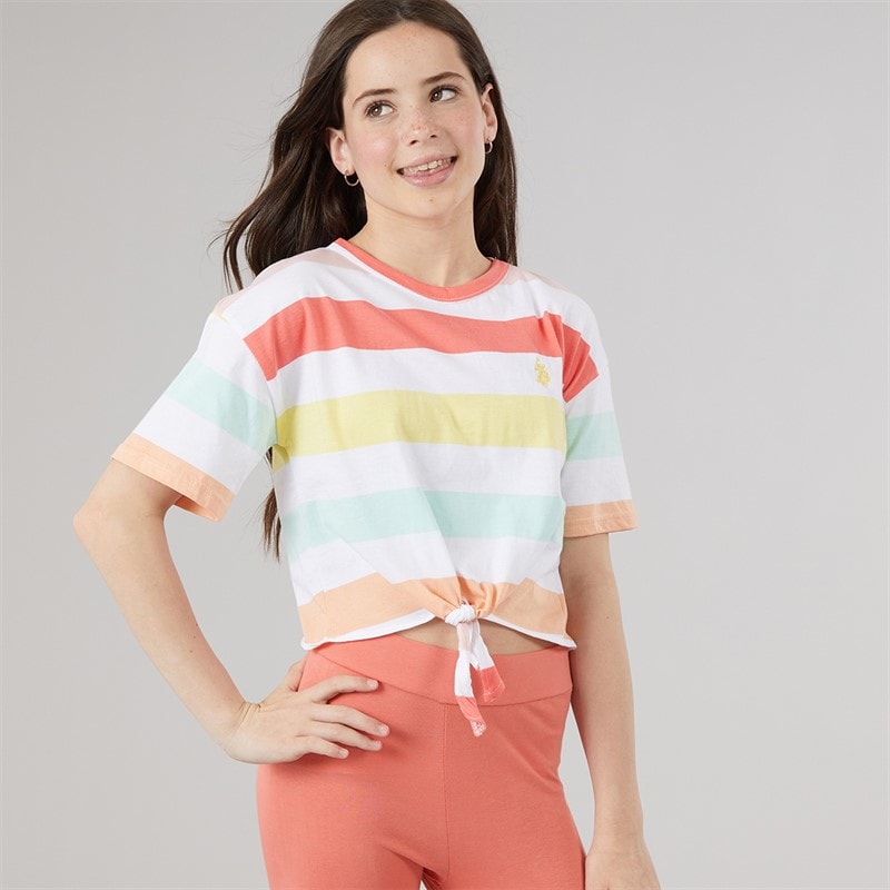 U.S. POLO ASSN. Girls Stripe T-Shirt And Leggings Set Sugar Coral - Image 3