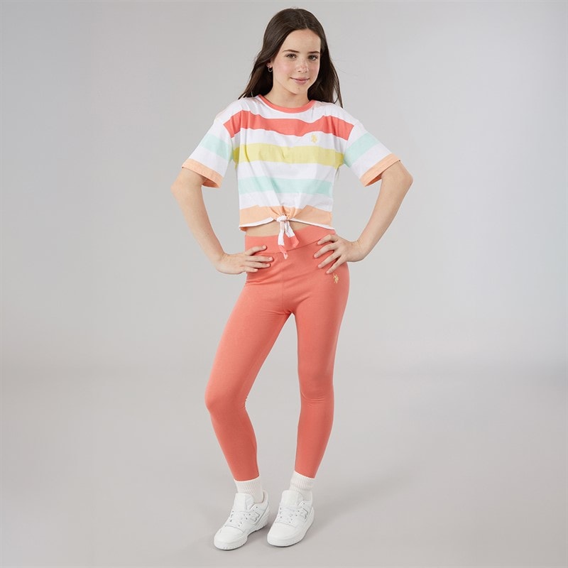 U.S. POLO ASSN. Girls Stripe T-Shirt And Leggings Set Sugar Coral - Image 4
