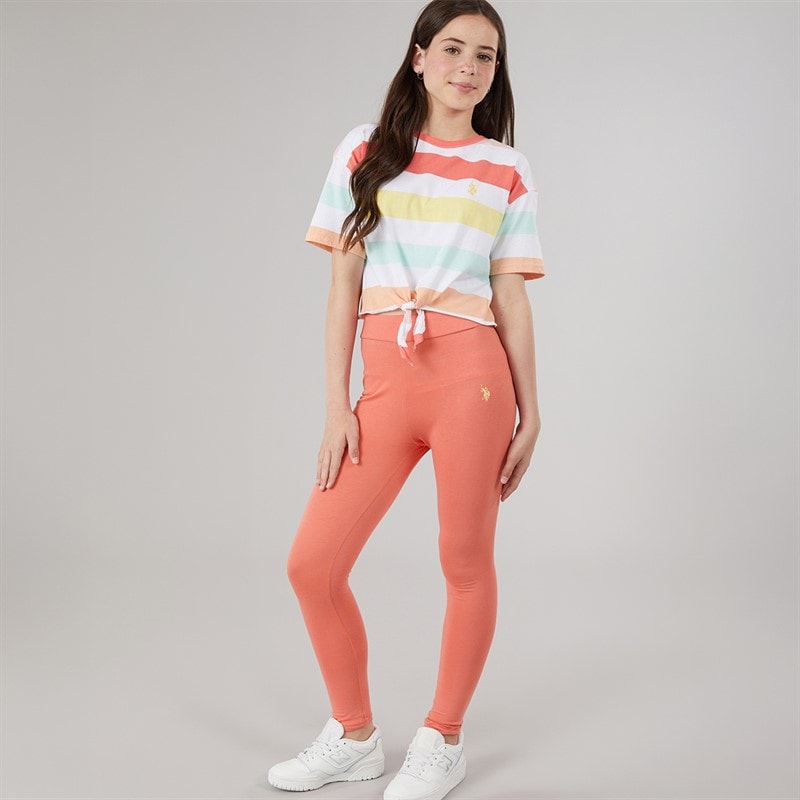 U.S. POLO ASSN. Girls Stripe T-Shirt And Leggings Set Sugar Coral - Image 5