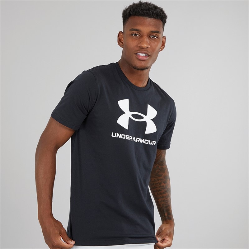 Under Armour Mens UA Sportstyle Logo Short Sleeve T-Shirt Black/White - Image 1