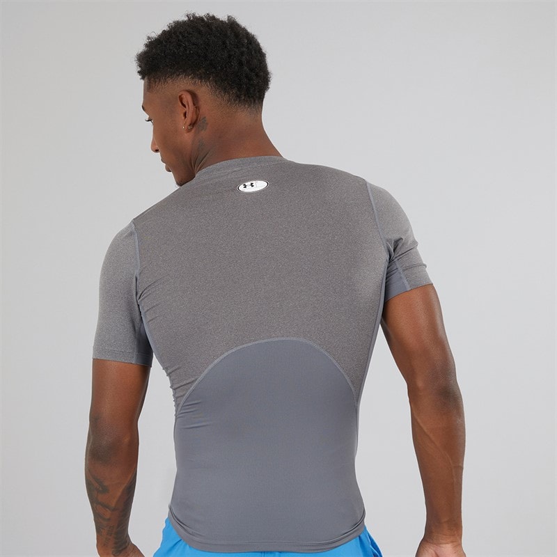 Under Armour Mens UA HG Heat Gear Armour Compression Short Sleeve Top Carbon Heather/Black - Image 2