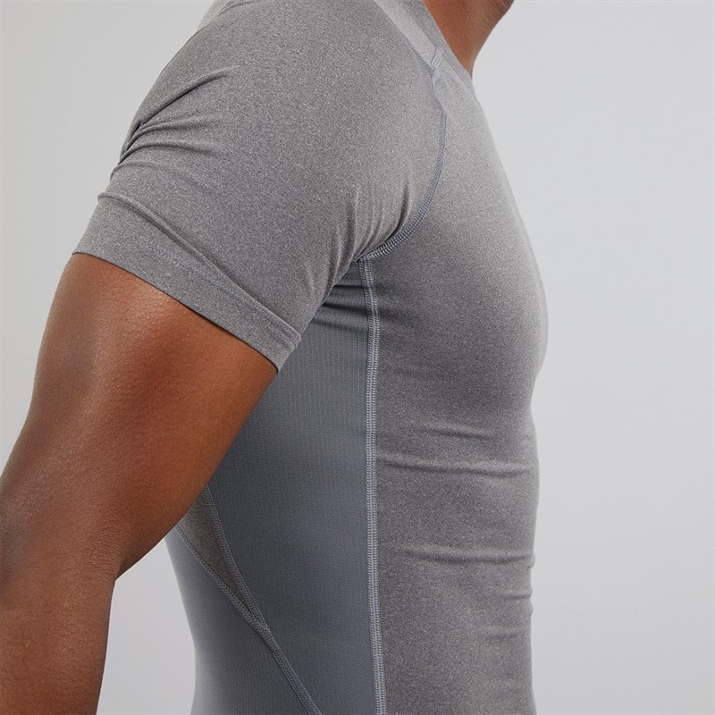 Under Armour Mens UA HG Heat Gear Armour Compression Short Sleeve Top Carbon Heather/Black - Image 3