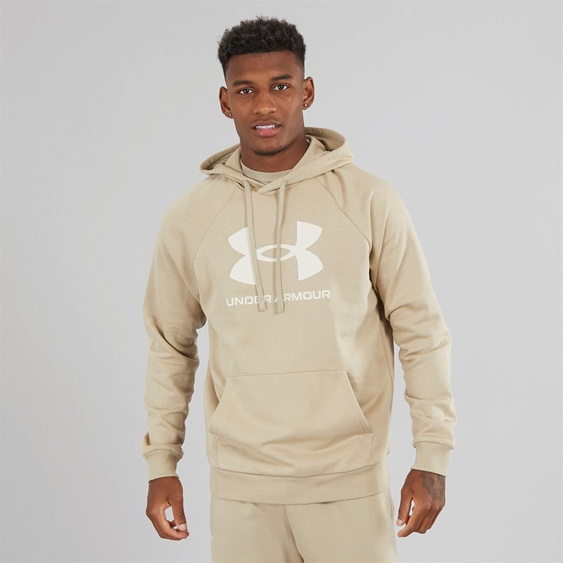 Under Armour Mens UA Rival Fleece Logo Hoodie City Khaki/Summit White