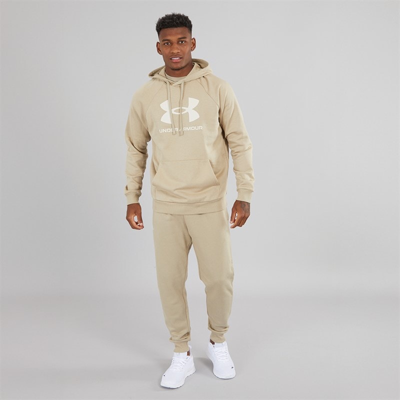 Under Armour Mens UA Rival Fleece Logo Hoodie City Khaki/Summit White - Image 3