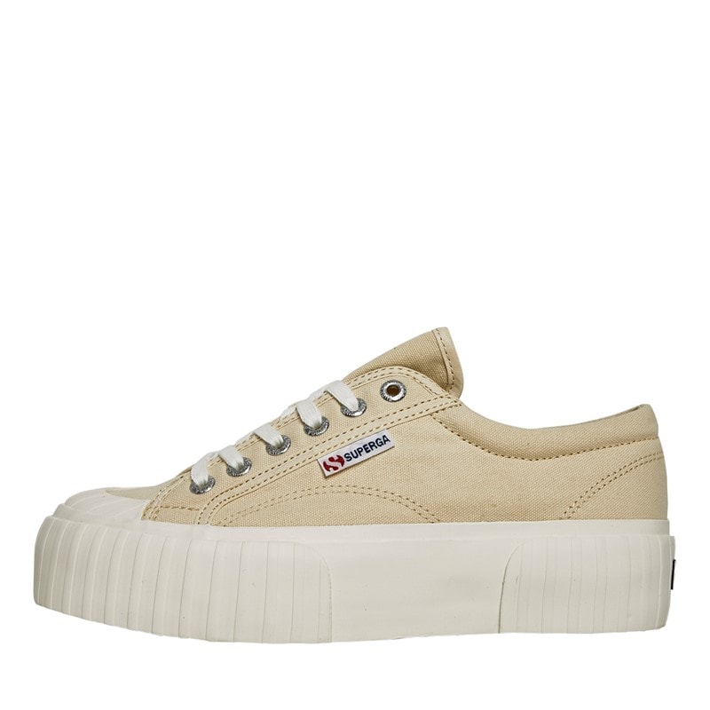 Superga Womens 2631 Stripe Platform Canvas Trainers Light Beige/ Eggshell/ Avorio