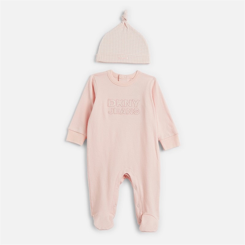 DKNY Jeans Girls Sleepsuit And Hat Set Pink - Image 1