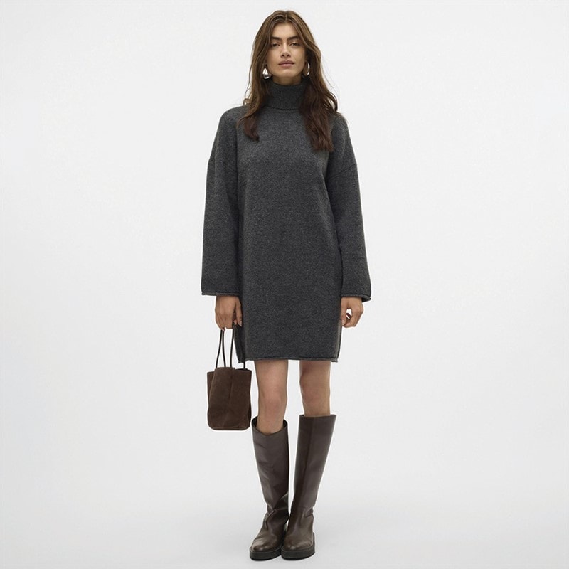 Vero Moda Womens Gemma Roll Neck Knit Dress Dark Grey Melange - Image 2