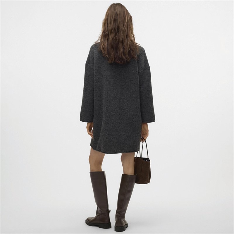 Vero Moda Womens Gemma Roll Neck Knit Dress Dark Grey Melange - Image 3