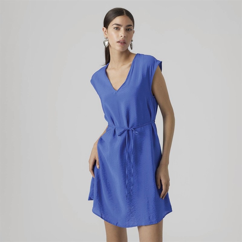 Vero Moda Womens Iris V-Neck Mini Dress Dazzling Blue - Image 4