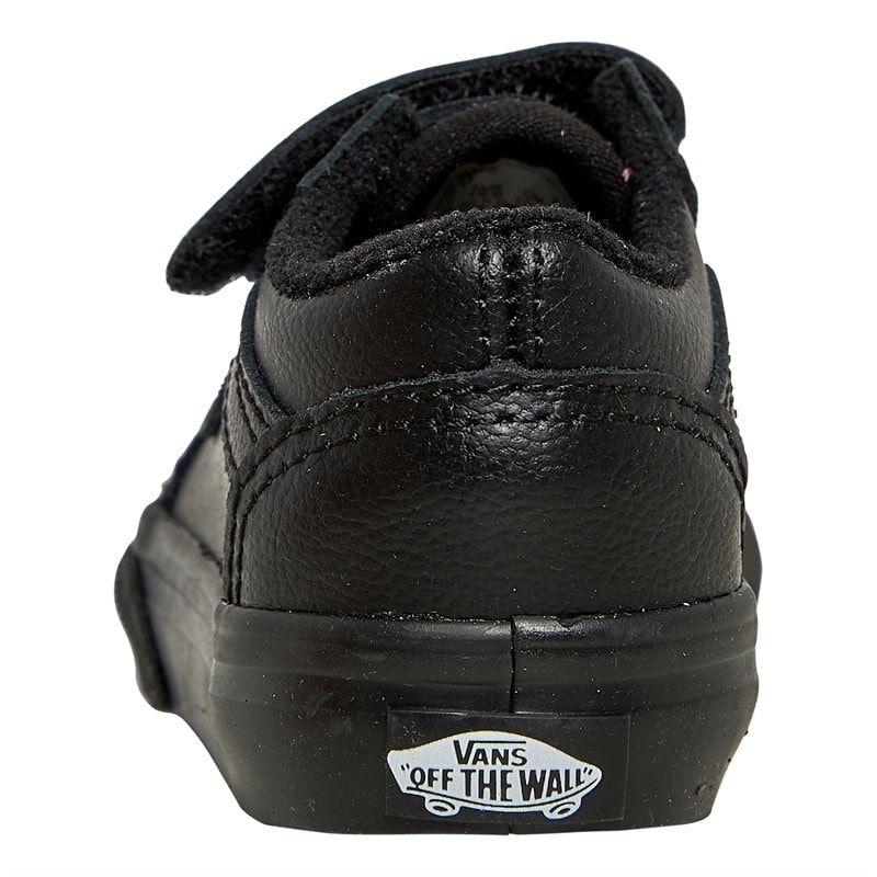 Vans Infant Old Skool Velcro Tumbled Leather Trainers Black Mono - Image 3