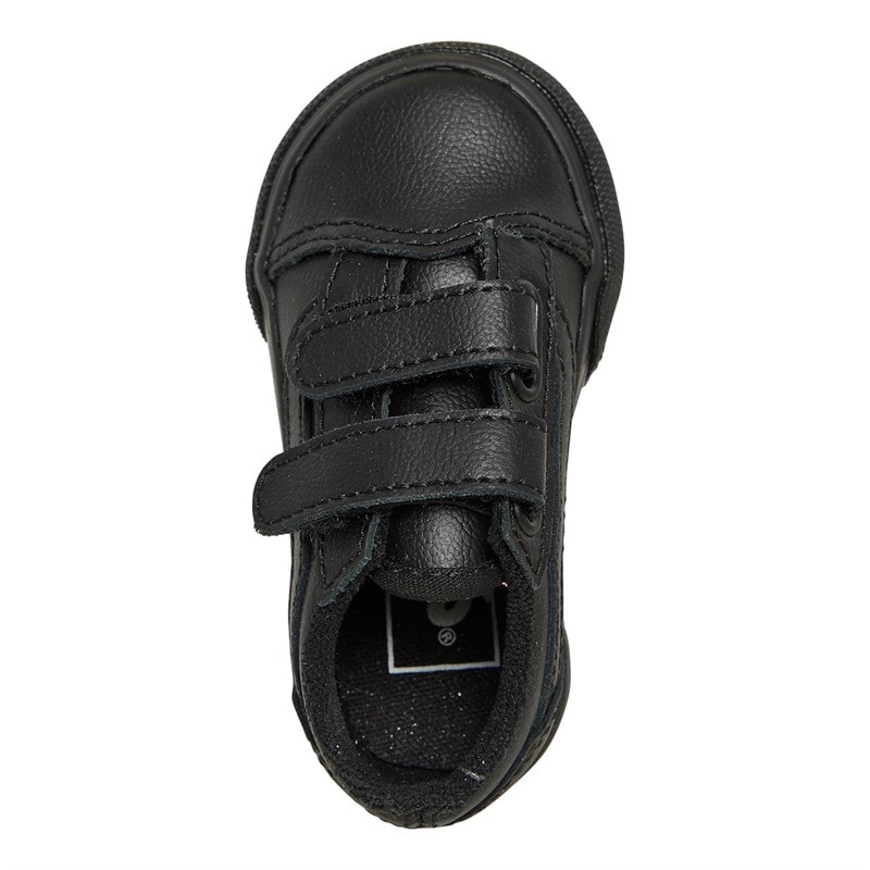 Vans Infant Old Skool Velcro Tumbled Leather Trainers Black Mono - Image 4